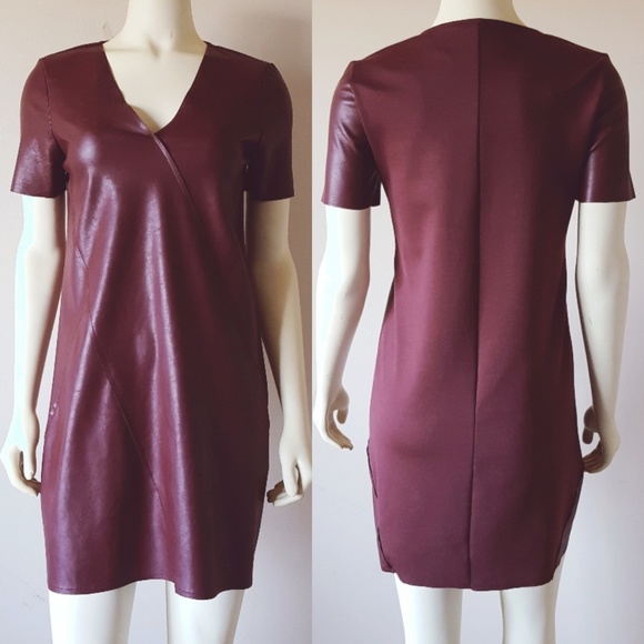 Zara | Dresses | Zara Vegan Faux Leather Mini Dress In Wine | Poshmark